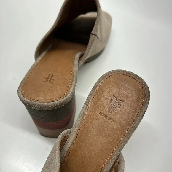 Frye Blake Heeled Mules Chevron Leather Suede Slip On Block Ash Brown Size 6.5 - Picture 6 of 10